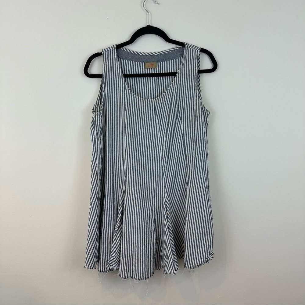 Tulip | Striped Slitted Sleeveless Women's Tunic Top Raw Hem Flare Bottom Small